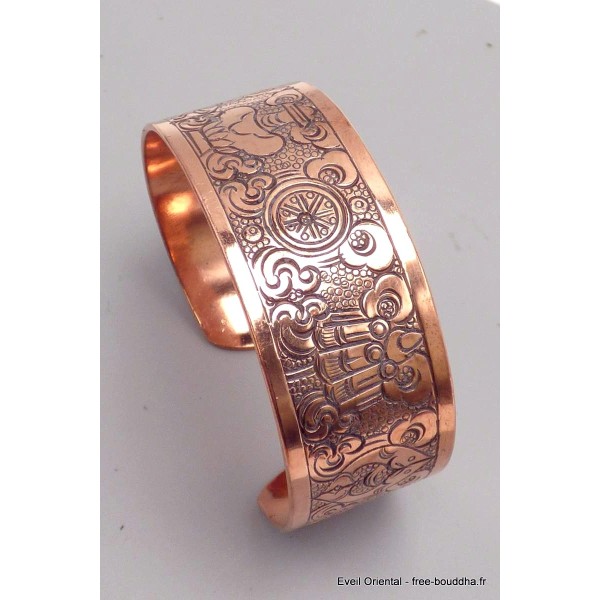 Jonc bouddhiste en Cuivre Roue du Dharma Bracelets tibétains bouddhistes AA57-a