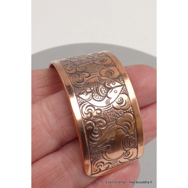 Jonc bouddhiste en Cuivre Roue du Dharma Bracelets tibétains bouddhistes AA57-a