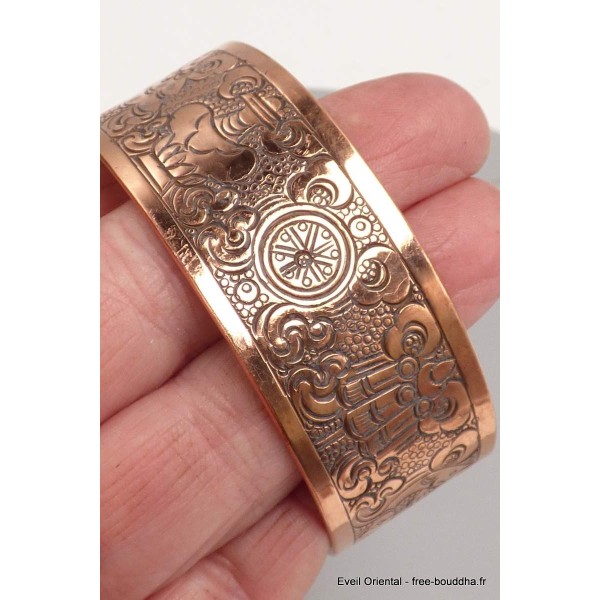 Jonc bouddhiste en Cuivre Roue du Dharma Bracelets tibétains bouddhistes AA57-a
