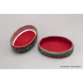 Boîte à bijoux tibétaine ovale sertie de pierres - Boîte à Bijoux tibétaine