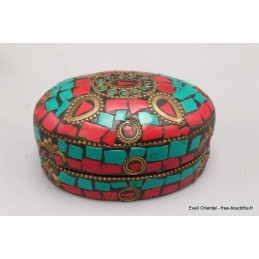 Boîte à bijoux tibétaine ovale sertie de pierres Boîte à Bijoux tibétaine BAT90