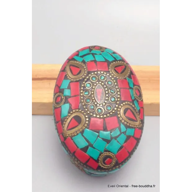 Boîte à bijoux tibétaine ovale sertie de pierres - Boîte à Bijoux tibétaine