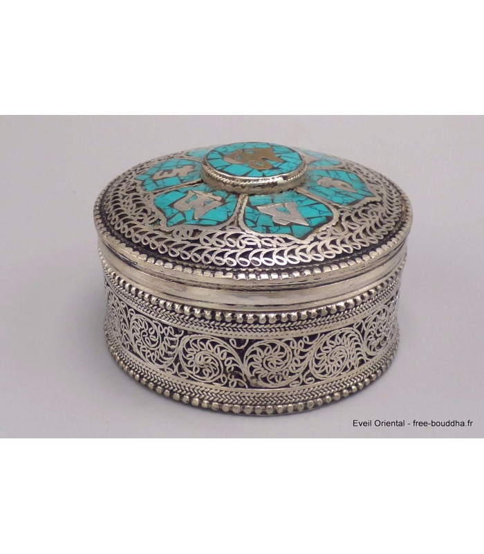 Boîte à bijoux bouddhiste Om et Mantra Boîte à Bijoux tibétaine BAT91