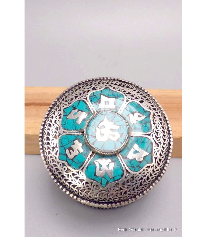Boîte à bijoux bouddhiste Om et Mantra Boîte à Bijoux tibétaine BAT91