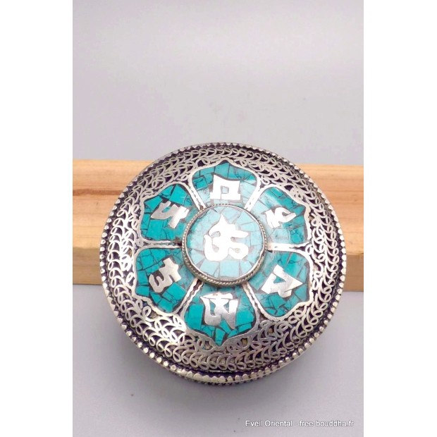 Boîte à bijoux bouddhiste Om et Mantra Boîte à Bijoux tibétaine BAT91