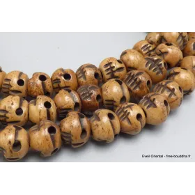 Mala tibétain 108 perles brunes tête de mort impermanence  - Mala tibétain 108 perles