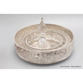 Plateau et anneaux empilables – Mandala tibétain plaqué argent 18 cm