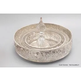 Plateau + anneaux mandala plaqué argent 18 cm - Bols d'offrandes bouddhistes