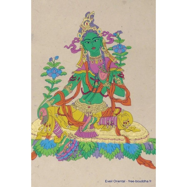 Support de méditation petite tenture Tara Verte Tentures tibétaines Bouddha SM1