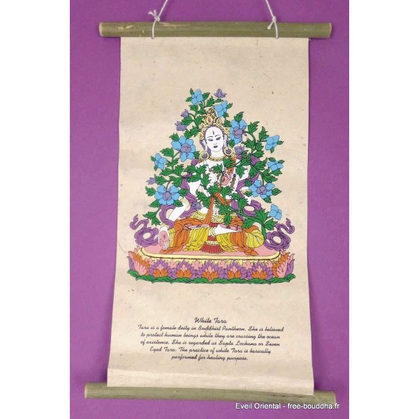 Tenture tibétaine lokta Tara Blanche Tentures tibétaines Bouddha SM3