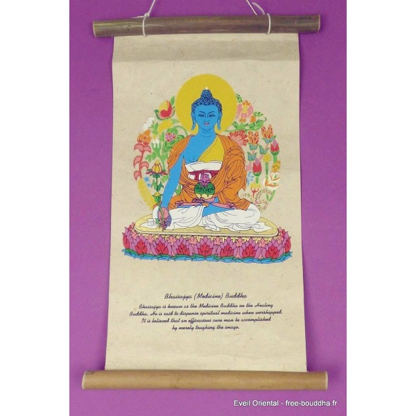 Tenture tibétaine lokta Bouddha de médecine Tentures tibétaines Bouddha SM4