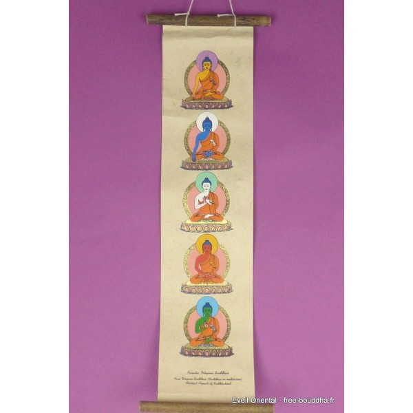 Tenture tibétaine lokta Pancha Bouddhas Tentures tibétaines Bouddha SM5