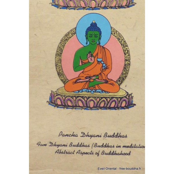 Tenture tibétaine lokta Pancha Bouddhas Tentures tibétaines Bouddha SM5