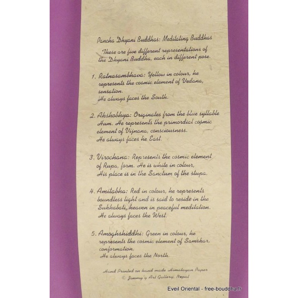 Tenture tibétaine lokta Pancha Bouddhas Tentures tibétaines Bouddha SM5