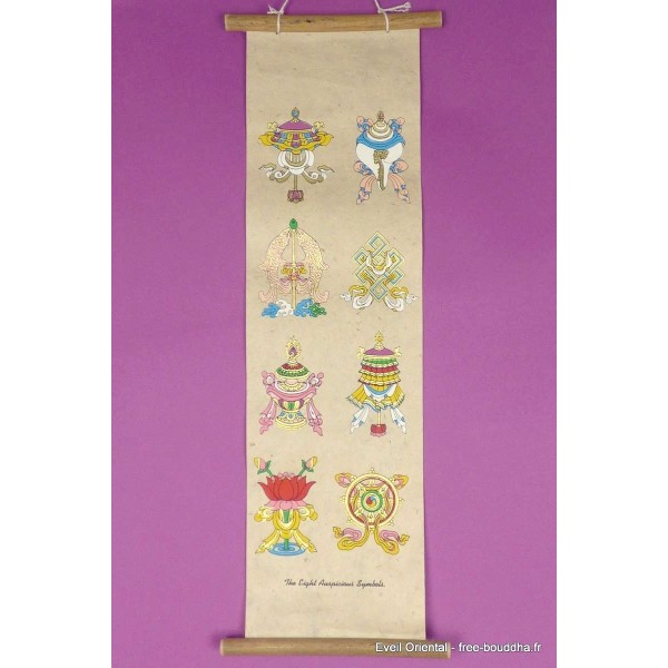 Tenture tibétaine lokta 8 signes auspicieux Tentures tibétaines Bouddha SM6