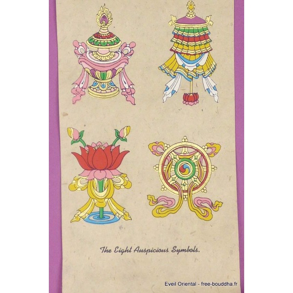 Tenture tibétaine lokta 8 signes auspicieux Tentures tibétaines Bouddha SM6