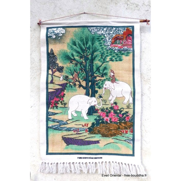 Tenture tibétaine colorée 4 amis coton épais Tentures tibétaines Bouddha TEN4A
