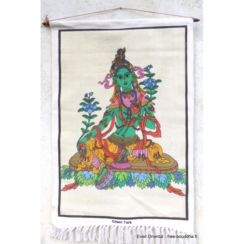 Tenture tibétaine en coton Tara Verte Tentures tibétaines Bouddha TENTRV1