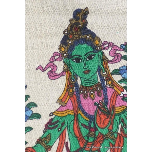 Tenture tibétaine en coton Tara Verte Tentures tibétaines Bouddha TENTRV1