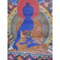 Grand Tangka bouddhiste Bouddha de Médecine 105 cm Tentures tibétaines Bouddha GTAN1