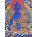Grand Thangka tibétain Bouddha de Médecine 105 cm - Thangkas tibétains