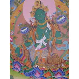 Grand Tangka bouddhiste Tara Verte 105 cm Tentures tibétaines Bouddha GTAN3