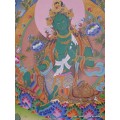 Grand Tangka bouddhiste Tara Verte 105 cm Tentures tibétaines Bouddha GTAN3