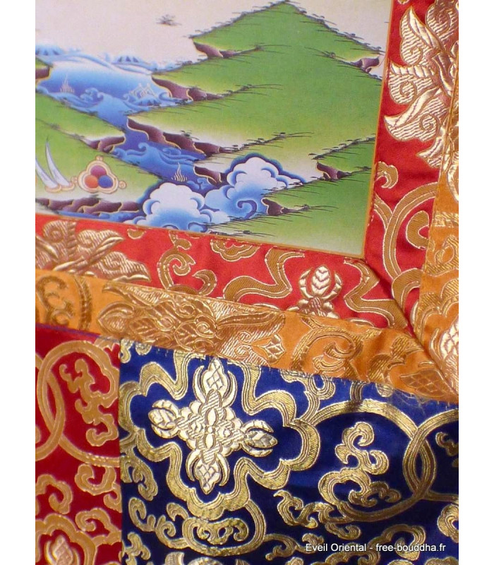 Grand Tangka bouddhiste Tara Verte 105 cm Tentures tibétaines Bouddha GTAN3