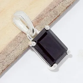 Pendentif Spinelle noire facettée rectangulaire - Pendentifs pierres naturelles