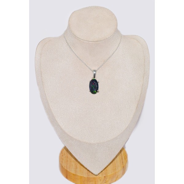 Rare Pendentif Opale noire du Chili bleue rouge Pendentifs pierres naturelles CWA121.3