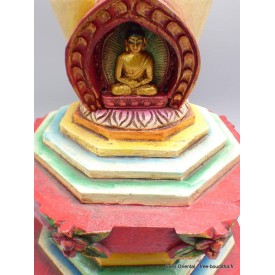 Grand Stupa tibétain en bois peint à la main 36 cm Statuettes Bouddhistes STU11