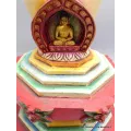 Statuette bouddhiste Grand Stupa tibétain en bois peint à la main 36 cm - Statuettes bouddhistes tibétaines artisanales