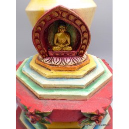 Grand Stupa tibétain en bois peint à la main 36 cm Artisanat tibétain bouddhiste STU11