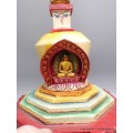 Grand Stupa tibétain en bois peint à la main 36 cm Statuettes Bouddhistes STU11