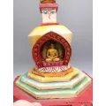 Statuette bouddhiste Grand Stupa tibétain en bois peint à la main 36 cm - Statuettes bouddhistes tibétaines artisanales