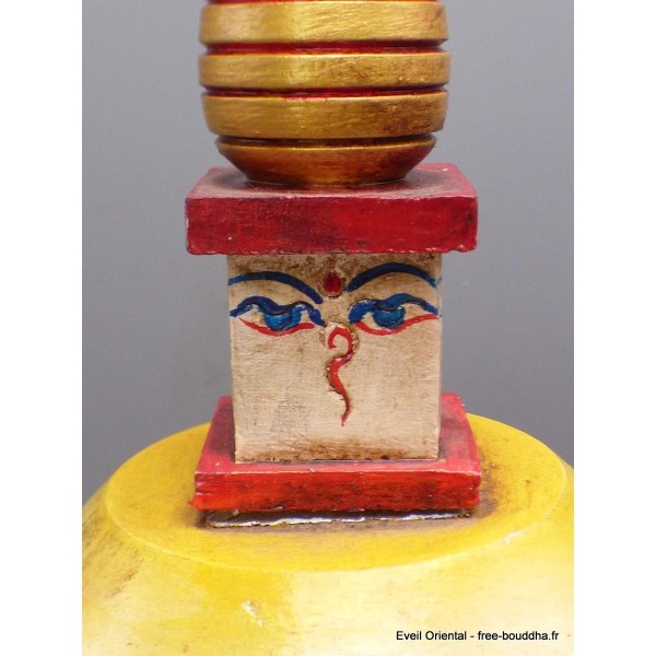 Grand Stupa tibétain en bois peint à la main 36 cm Statuettes Bouddhistes STU11