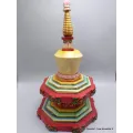 Statuette bouddhiste Grand Stupa tibétain en bois peint à la main 36 cm - Statuettes bouddhistes tibétaines artisanales