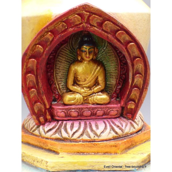 Grand Stupa tibétain en bois peint à la main 36 cm Statuettes Bouddhistes STU11