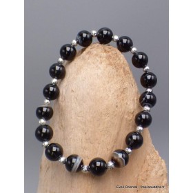 Bracelet Agate noire perles argentées Bracelet baroque en Pierre AGA10