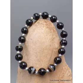 Bracelet Agate noire perles argentées - Bracelet baroque en Pierre Naturelle