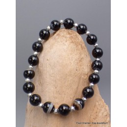 Bracelet Agate noire perles argentées Bracelets pierres naturelles AGA10