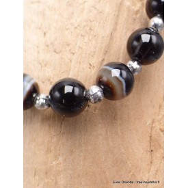 Bracelet Agate noire perles argentées Bracelet baroque en Pierre AGA10