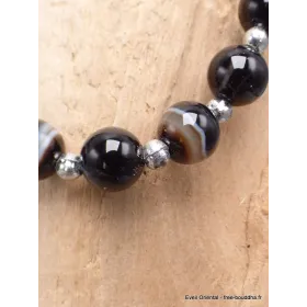 Bracelet Agate noire perles argentées - Bracelet baroque en Pierre Naturelle