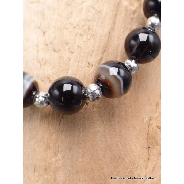Bracelet Agate noire perles argentées Bracelet baroque en Pierre AGA10
