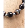 Bracelet Agate noire perles argentées - Bracelet baroque en Pierre Naturelle