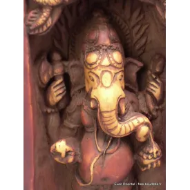 Statuette bouddhiste Autel temple triptyque Ganesh patine antique - Statuettes bouddhistes tibétaines artisanales