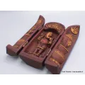 Statuette bouddhiste Autel temple triptyque Ganesh patine antique - Statuettes bouddhistes tibétaines artisanales