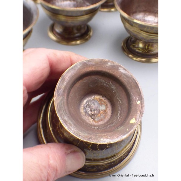 7 Bols d'offrandes en cuivre antique sur pied Bols d'offrandes bouddhistes BOCM2