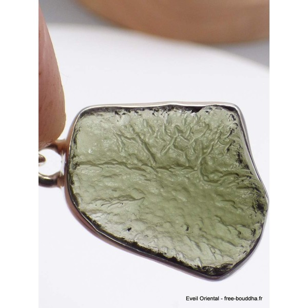 Pendentif Moldavite brute authentique serti clos qualité AAA Bijoux en Moldavite YM14.3