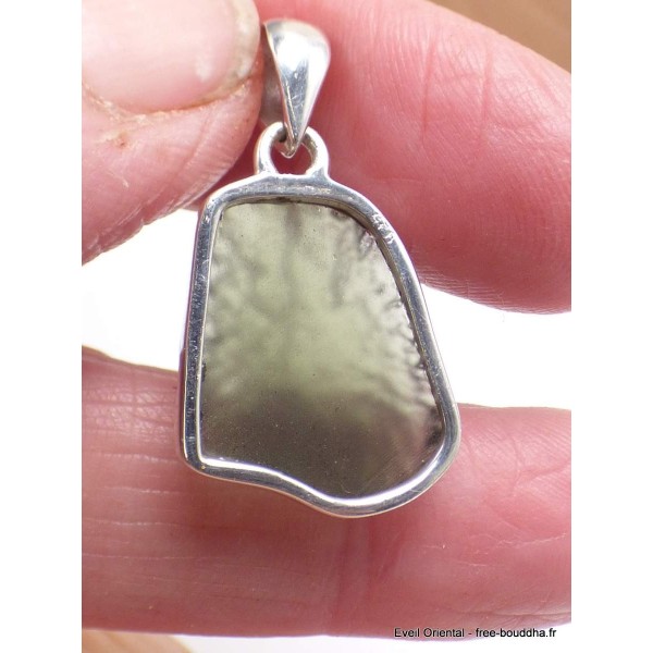 Pendentif Moldavite brute authentique serti clos qualité AAA Bijoux en Moldavite YM14.3